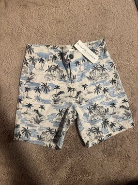 Janie and Jack Boys' Blue and White Palm-Print Flat Front Shorts